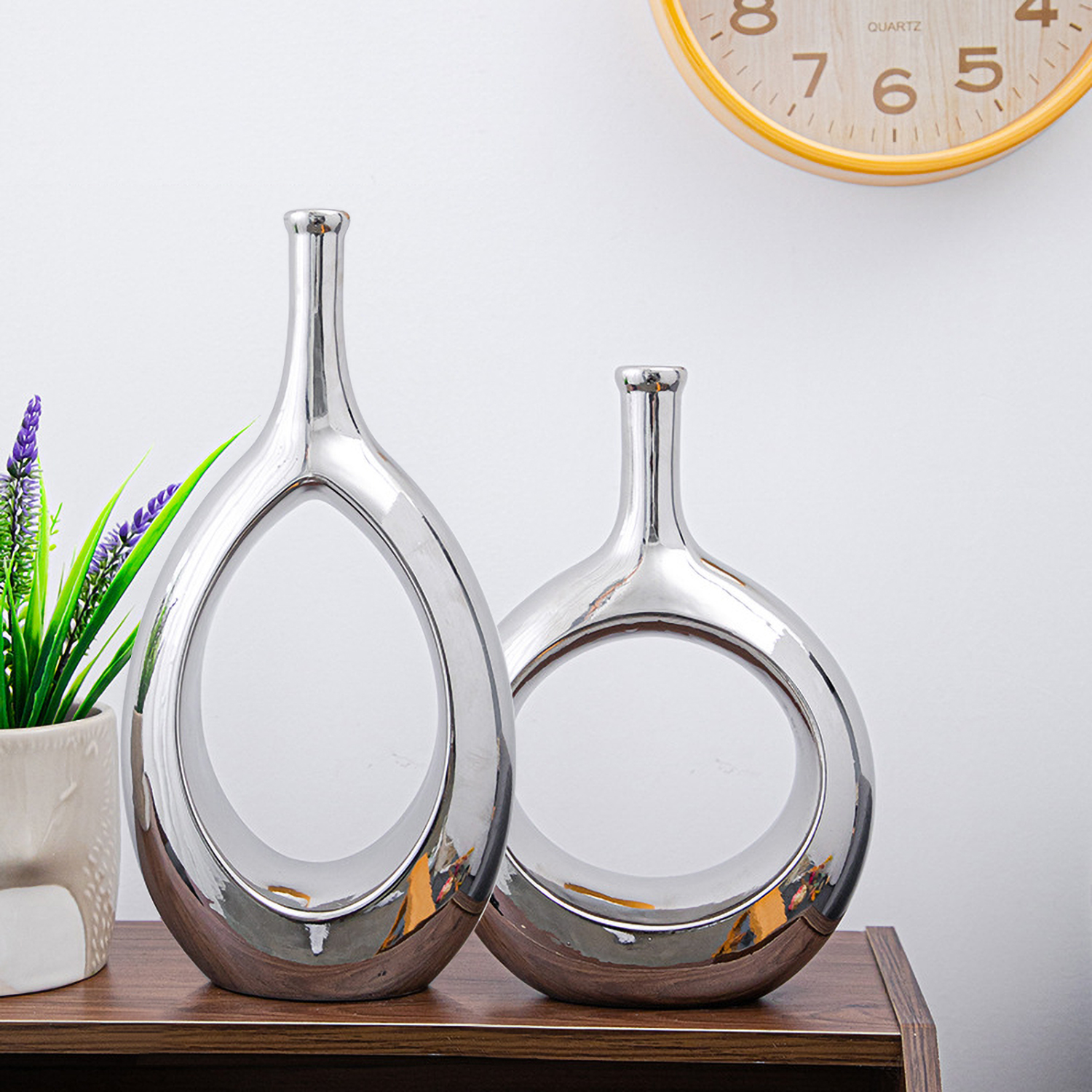 Matorino -Ceramic Hollow Vases Set of 2, Flower Vase for Decor, Modern Decorative Vase Centerpiece for Wedding Dinner Table Party Living Room Office Bedroom, Housewarming Gift.