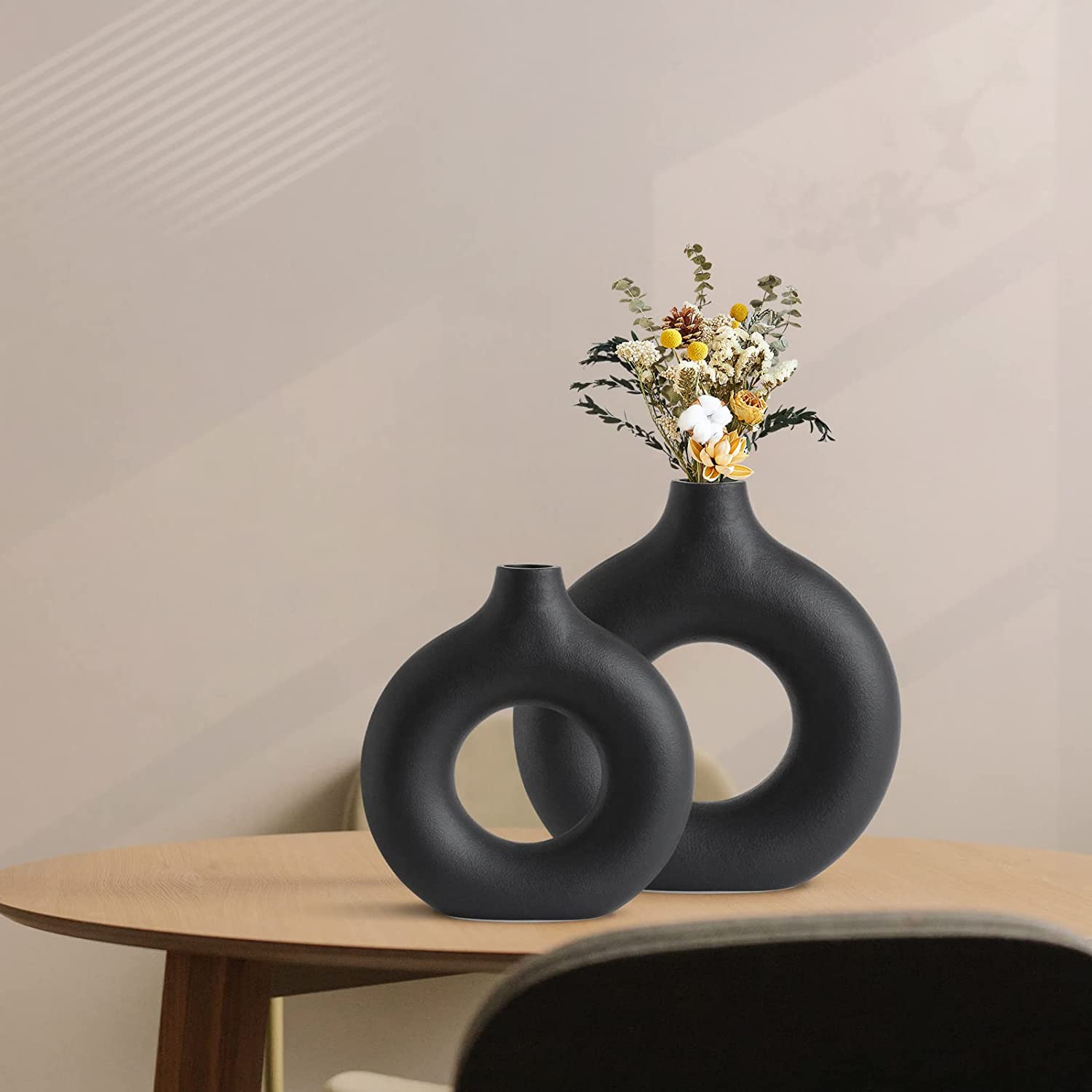 Matorino -Ceramic Hollow Donut Vase (Set of 3), Boho Decor Vase, Off White Nordic Minimalism Perfect for Coffee Table Gift Dinner Table Shelf Living Room Home Decor - Elevate Your Living Space
