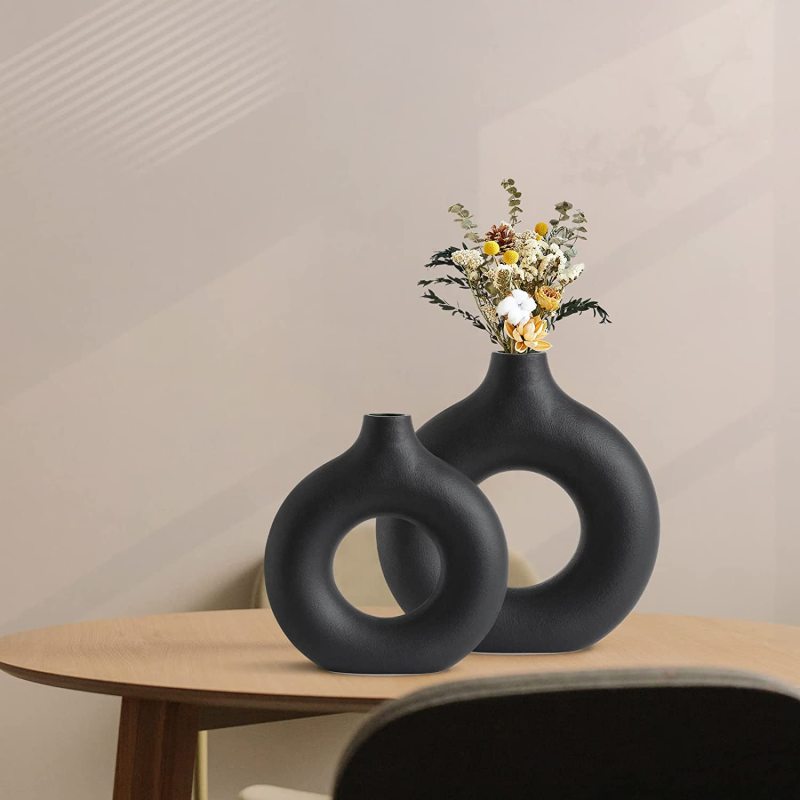 Matorino -Ceramic Hollow Donut Vase (Set of 3), Boho Decor Vase, Off White Nordic Minimalism Perfect for Coffee Table Gift Dinner Table Shelf Living Room Home Decor - Elevate Your Living Space