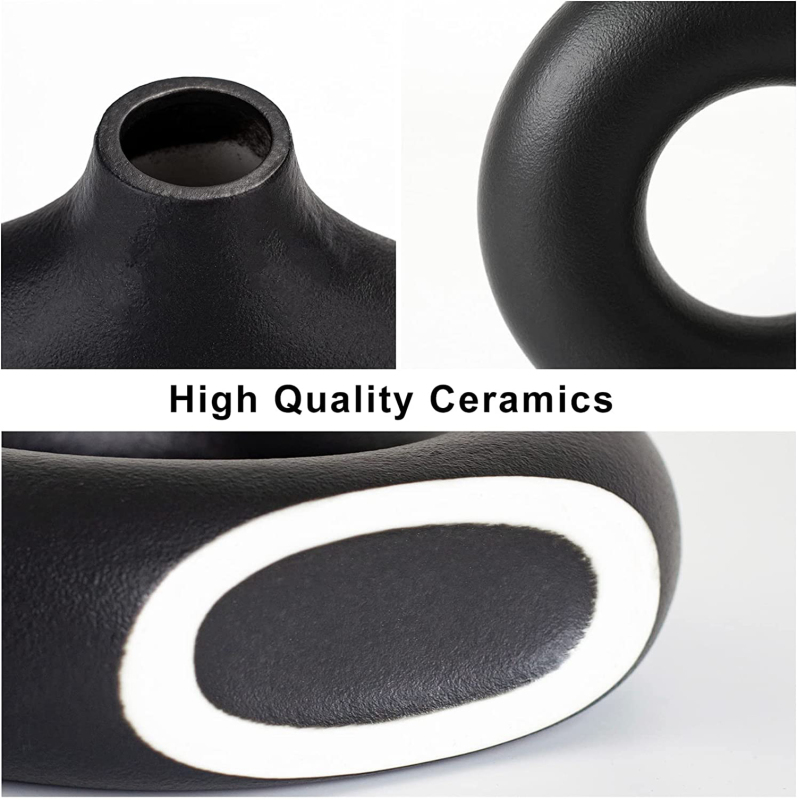 Matorino -Ceramic Hollow Donut Vase (Set of 3), Boho Decor Vase, Off White Nordic Minimalism Perfect for Coffee Table Gift Dinner Table Shelf Living Room Home Decor - Elevate Your Living Space