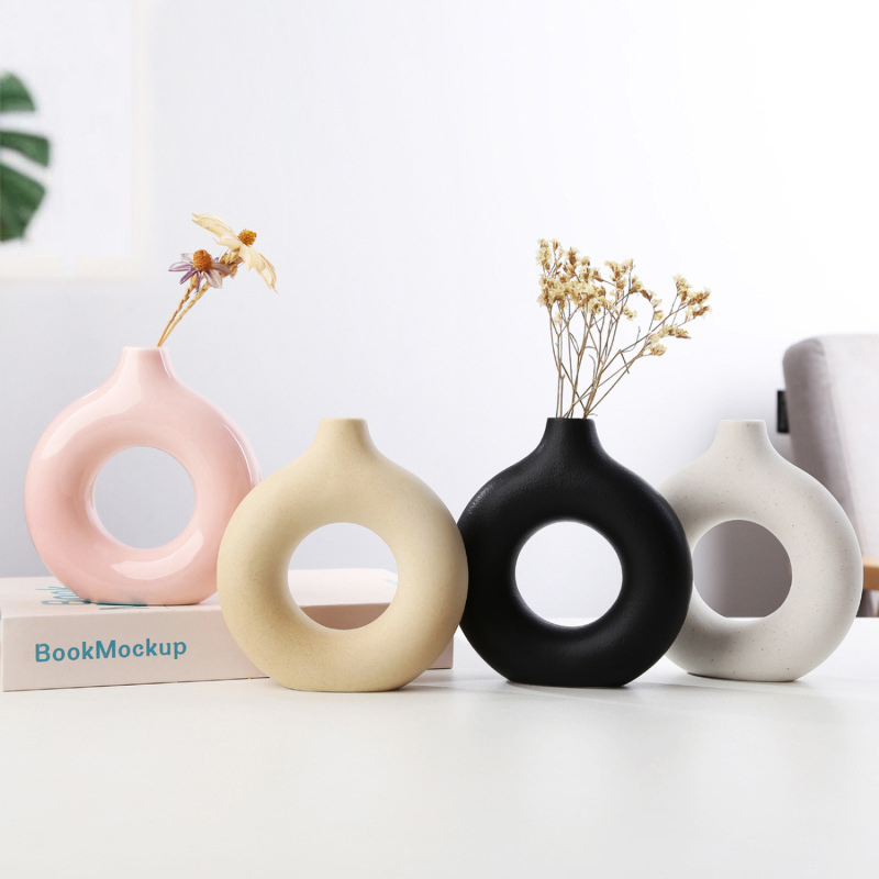 Matorino -Ceramic Hollow Donut Vase (Set of 3), Boho Decor Vase, Off White Nordic Minimalism Perfect for Coffee Table Gift Dinner Table Shelf Living Room Home Decor - Elevate Your Living Space