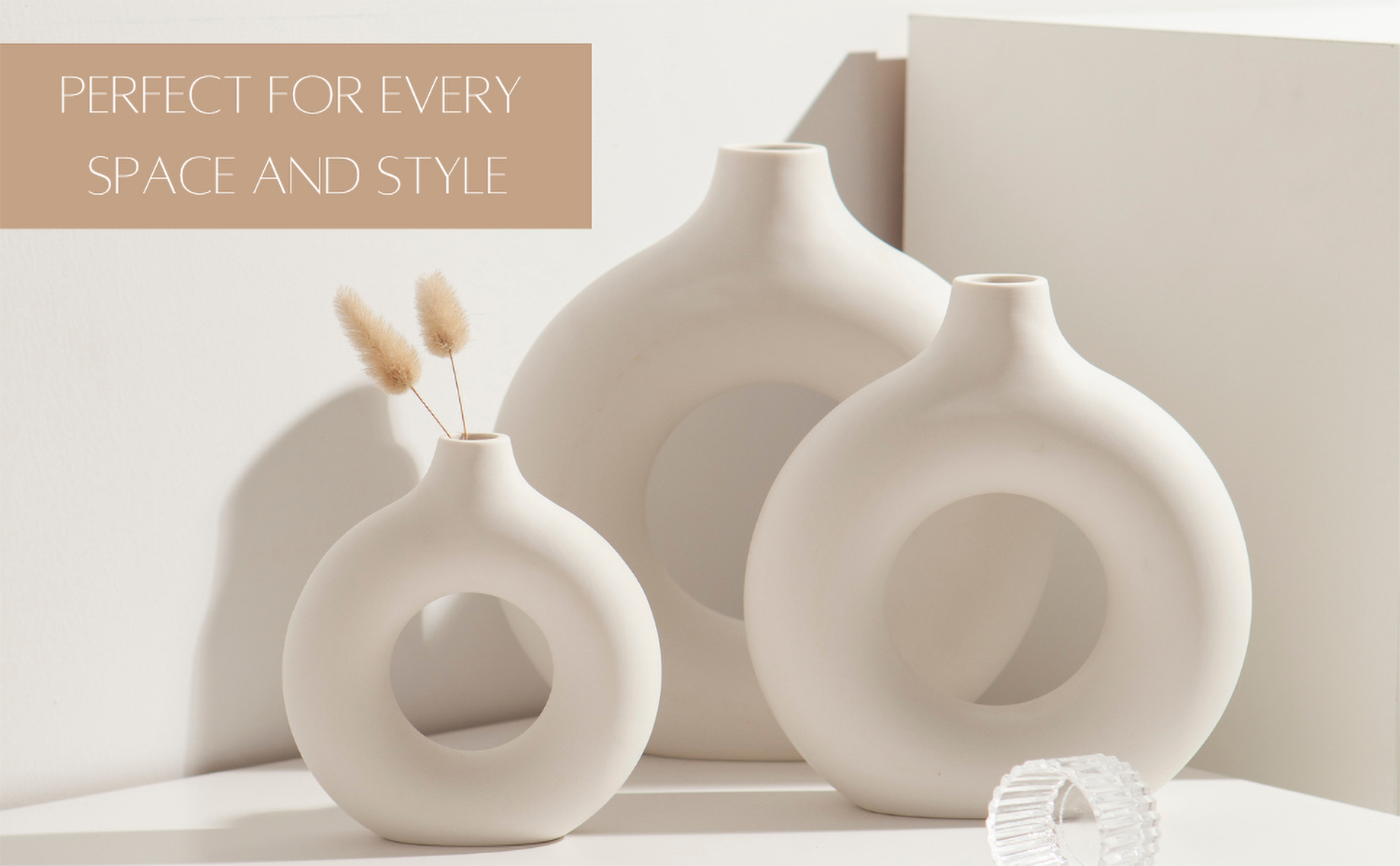Matorino -Ceramic Hollow Donut Vase (Set of 3), Boho Decor Vase, Off White Nordic Minimalism Perfect for Coffee Table Gift Dinner Table Shelf Living Room Home Decor - Elevate Your Living Space