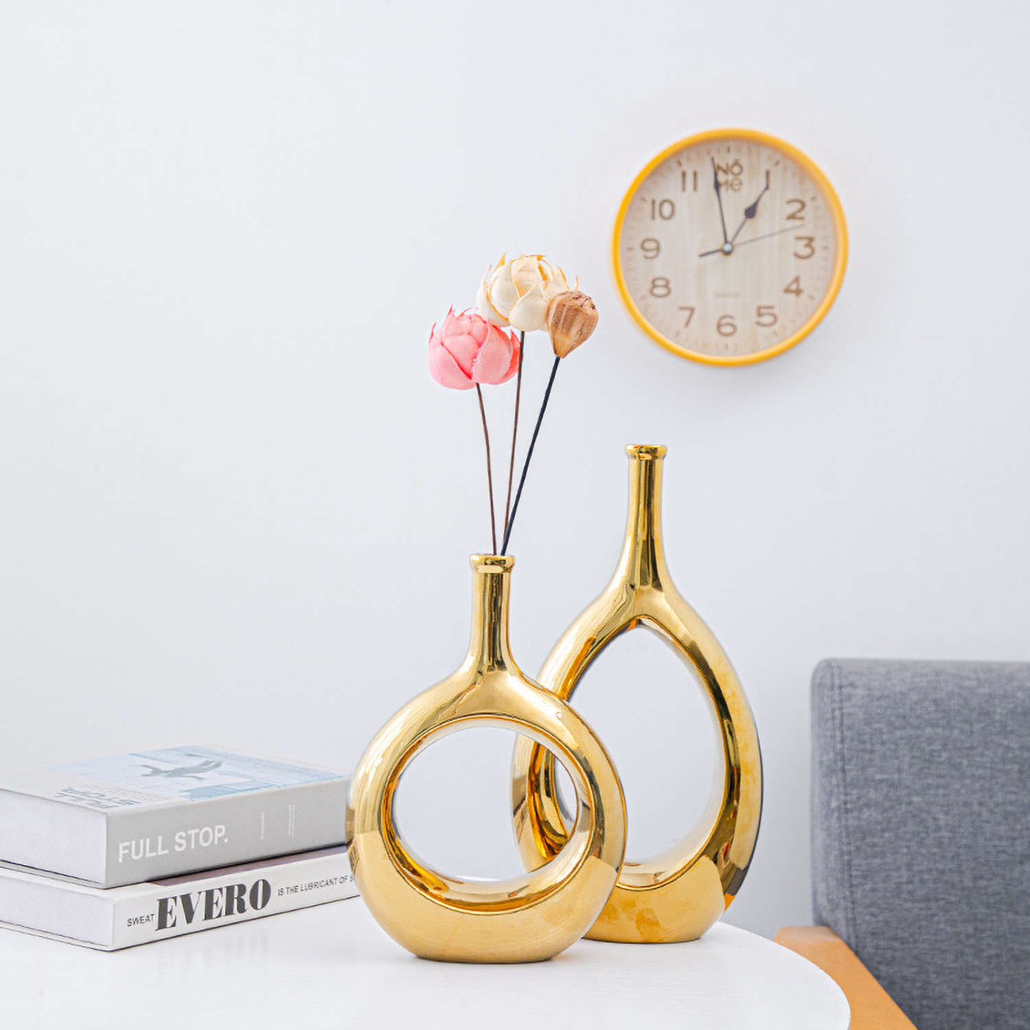 Matorino -Ceramic Hollow Vases Set of 2, Flower Vase for Decor, Modern Decorative Vase Centerpiece for Wedding Dinner Table Party Living Room Office Bedroom, Housewarming Gift.