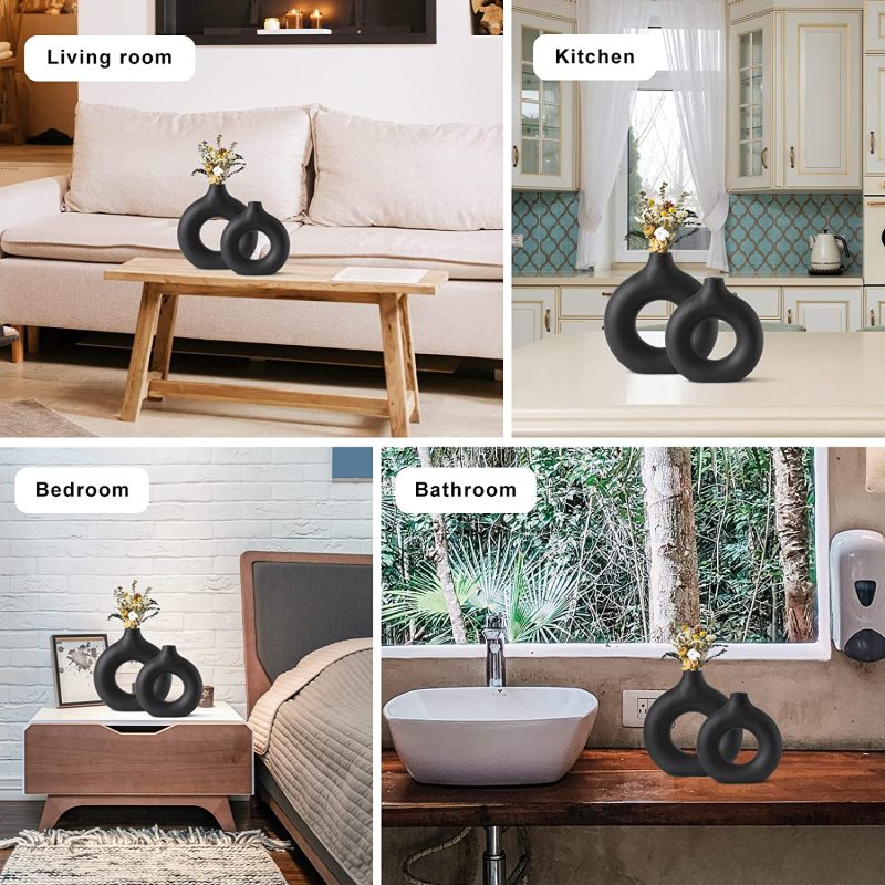 Matorino -Ceramic Hollow Donut Vase (Set of 3), Boho Decor Vase, Off White Nordic Minimalism Perfect for Coffee Table Gift Dinner Table Shelf Living Room Home Decor - Elevate Your Living Space