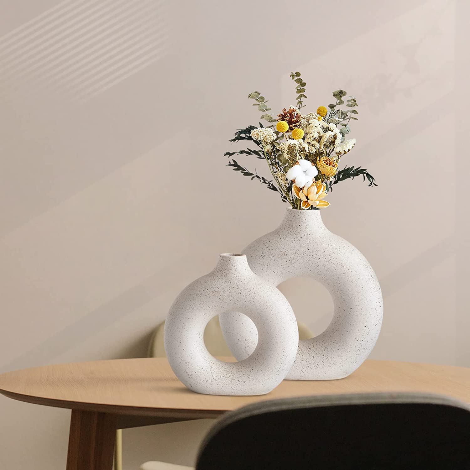 Matorino -Ceramic Hollow Donut Vase (Set of 3), Boho Decor Vase, Off White Nordic Minimalism Perfect for Coffee Table Gift Dinner Table Shelf Living Room Home Decor - Elevate Your Living Space
