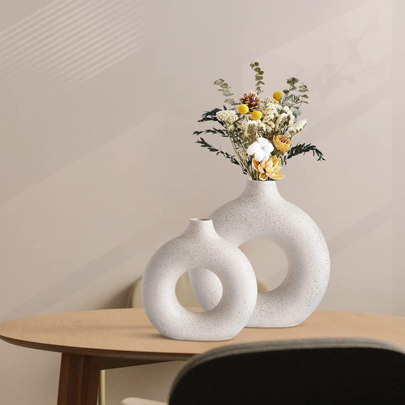 Matorino -Ceramic Hollow Donut Vase (Set of 3), Boho Decor Vase, Off White Nordic Minimalism Perfect for Coffee Table Gift Dinner Table Shelf Living Room Home Decor - Elevate Your Living Space