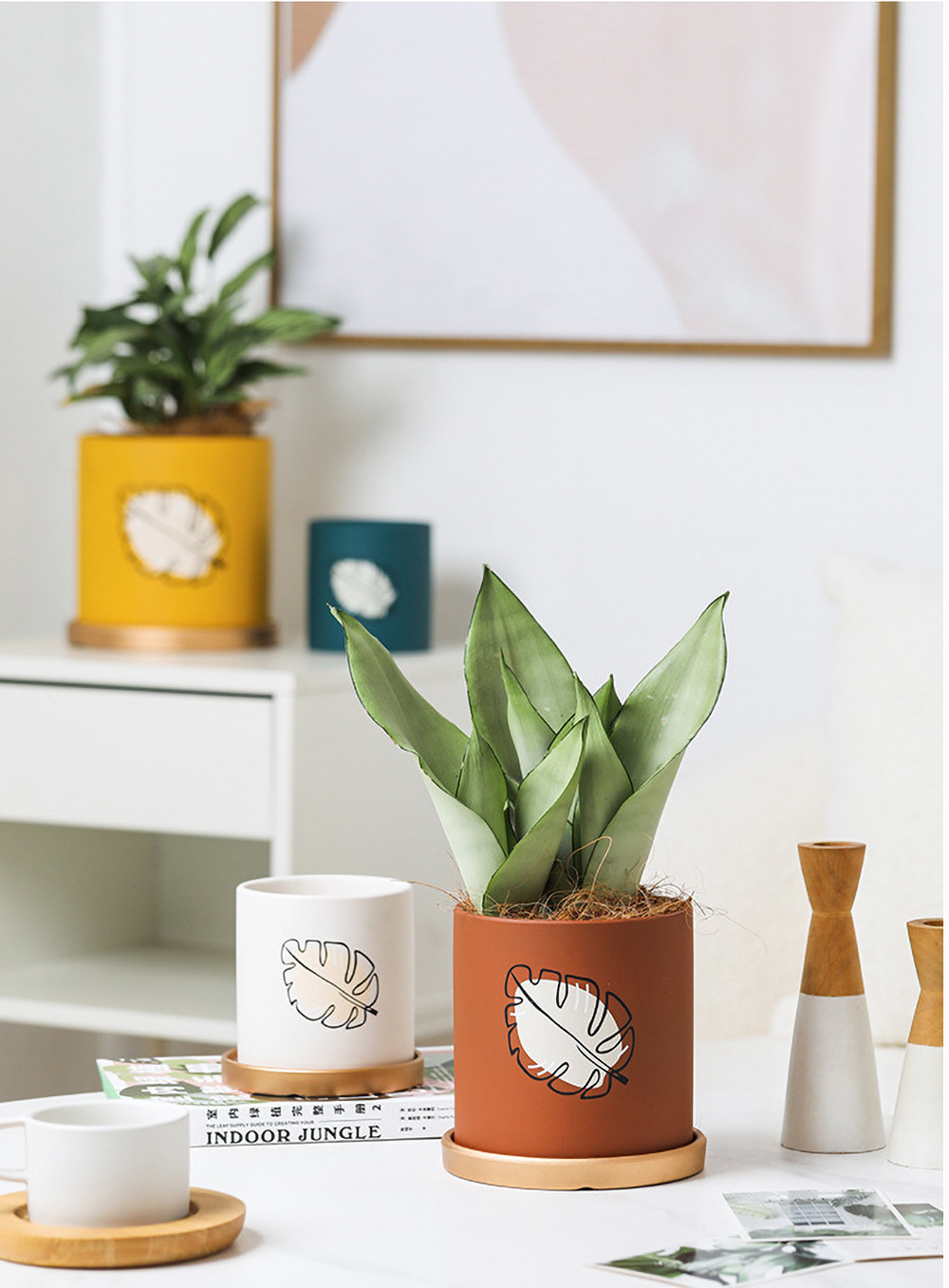 Matorino -Plant pot with Drainage and Saucer, Ceramic Planters Indoor Plants, Flower Pot Outdoor, Leaf Printing Indoor Pots for Plants.
