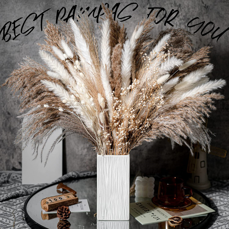 Matorino -Dried Pampas Grass Decor, White & Natural Pampas Grass Dried Flowers, Billy Button Ball Flower, Bunny Tails Grass, Reed Grass Bouquet for Wedding Boho Home House Table Party Decor.