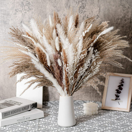 Matorino -Dried Pampas Grass Decor, White &amp; Natural Pampas Grass Dried Flowers, Billy Button Ball Flower, Bunny Tails Grass, Reed Grass Bouquet for Wedding Boho Home House Table Party Decor.