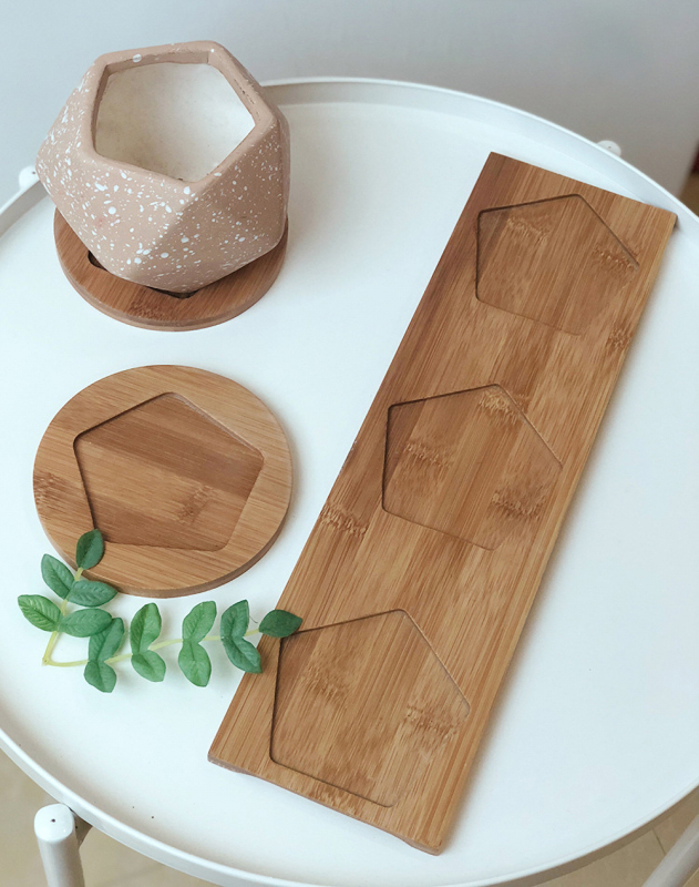 Matorino -Ceramic Succulent Planter Pot with Bamboo Tray, Small Colorful Diamond Shaped Cactus Herb Flowers Planter with Drainage Hole.