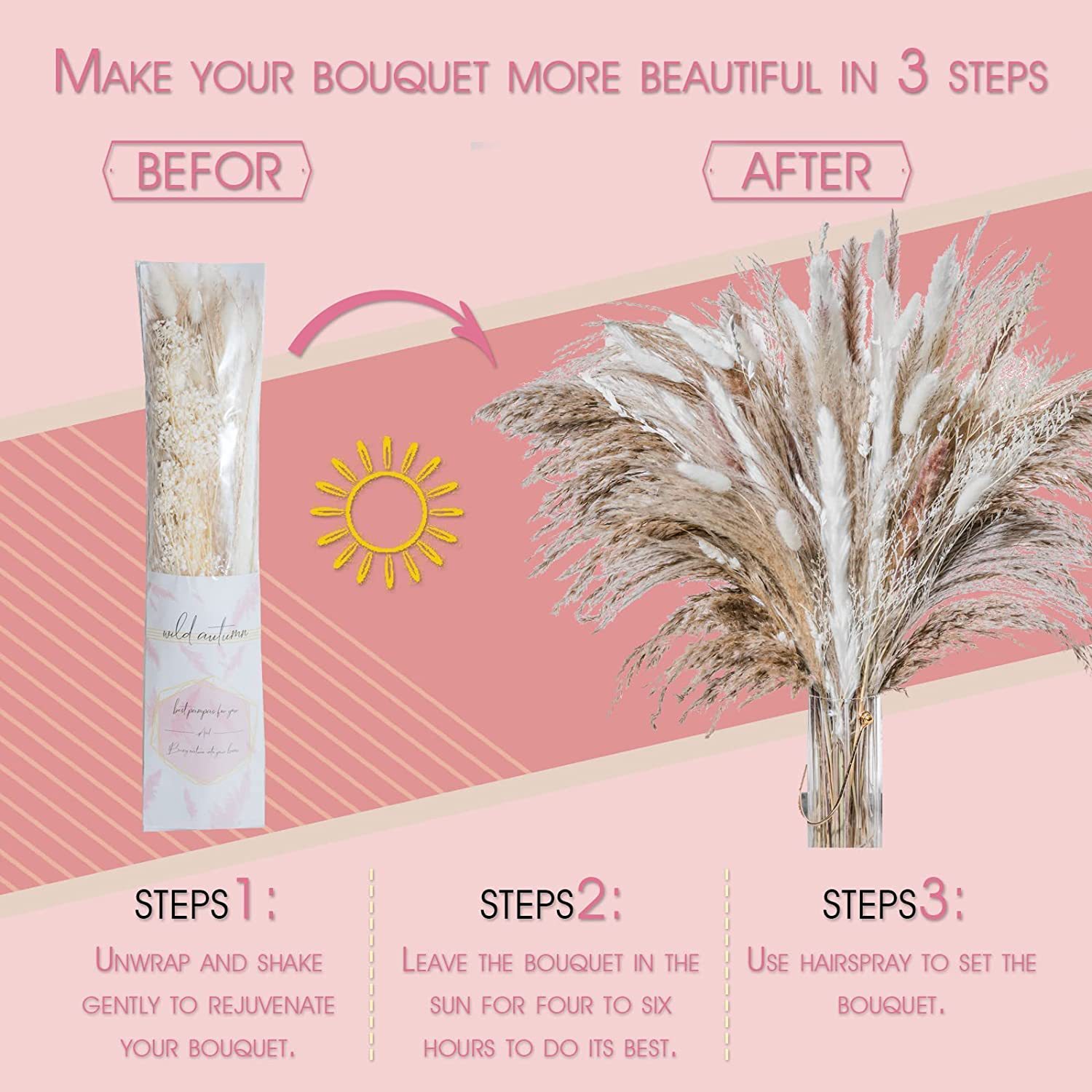 Matorino -Dried Pampas Grass Decor, White & Natural Pampas Grass Dried Flowers, Billy Button Ball Flower, Bunny Tails Grass, Reed Grass Bouquet for Wedding Boho Home House Table Party Decor.