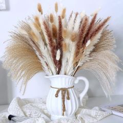 Matorino -Dried Pampas Grass Decor, White & Natural Pampas Grass Dried Flowers, Billy Button Ball Flower, Bunny Tails Grass, Reed Grass Bouquet for Wedding Boho Home House Table Party Decor.