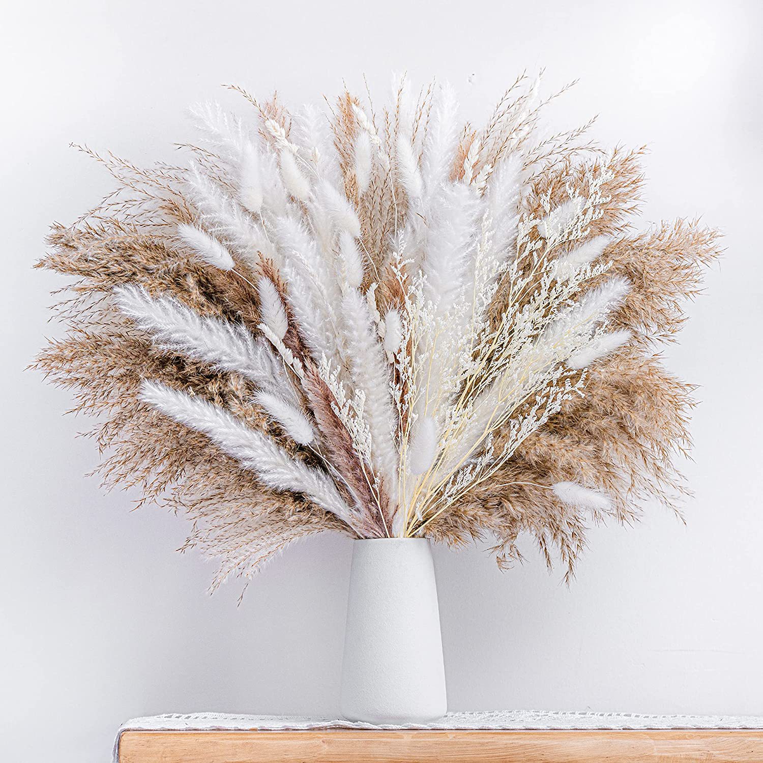 Matorino -Dried Pampas Grass Decor, White & Natural Pampas Grass Dried Flowers, Billy Button Ball Flower, Bunny Tails Grass, Reed Grass Bouquet for Wedding Boho Home House Table Party Decor.