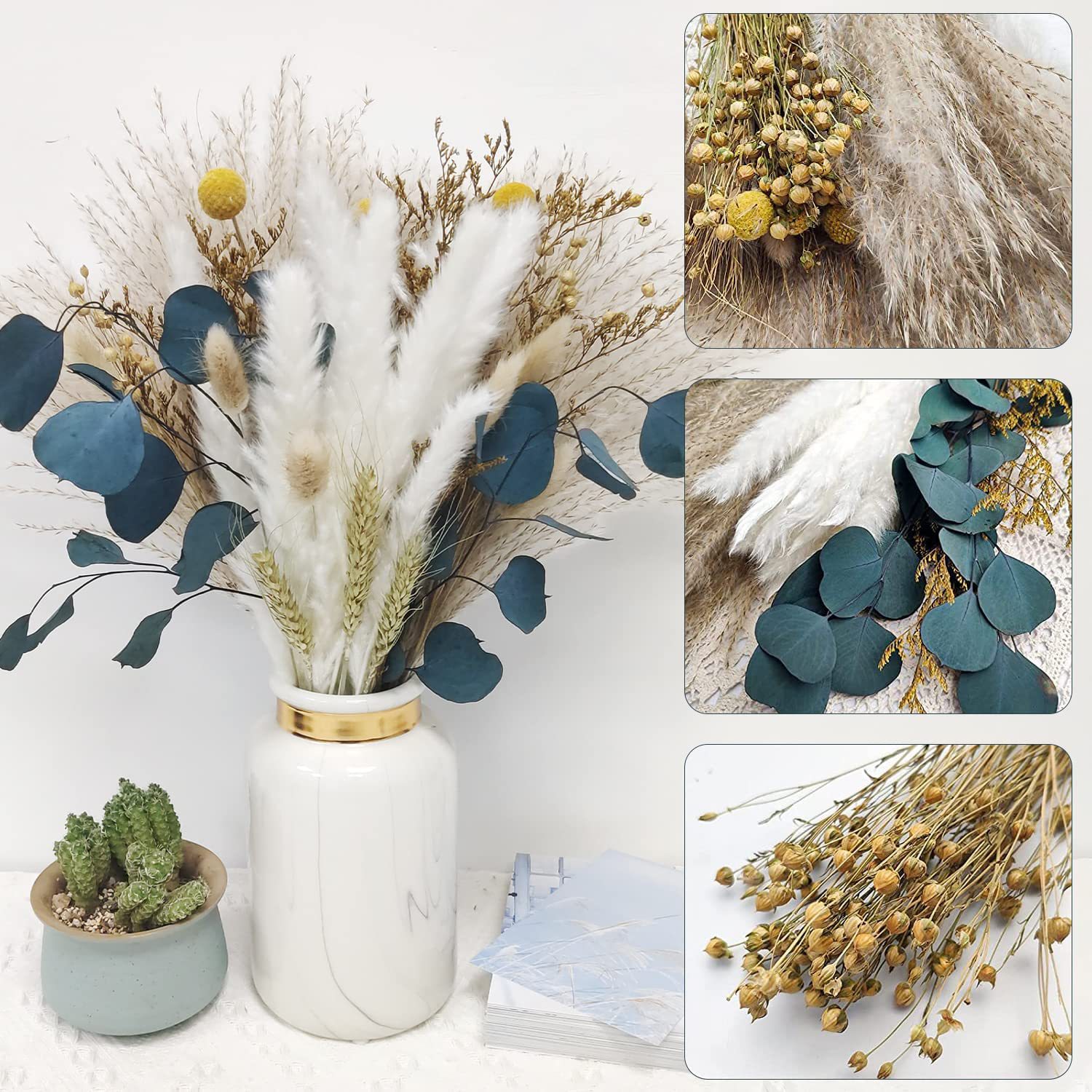 Matorino -Natural Dried Flower Bouquet ,17" White Pampas Grass Branches Boho Décor for Vase,Home Décor Table Decorations for Party Wedding.