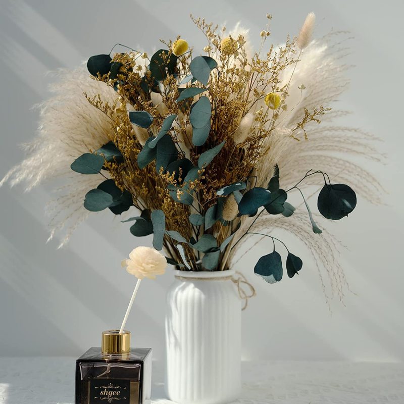 Matorino -Natural Dried Flower Bouquet ,17" White Pampas Grass Branches Boho Décor for Vase,Home Décor Table Decorations for Party Wedding.