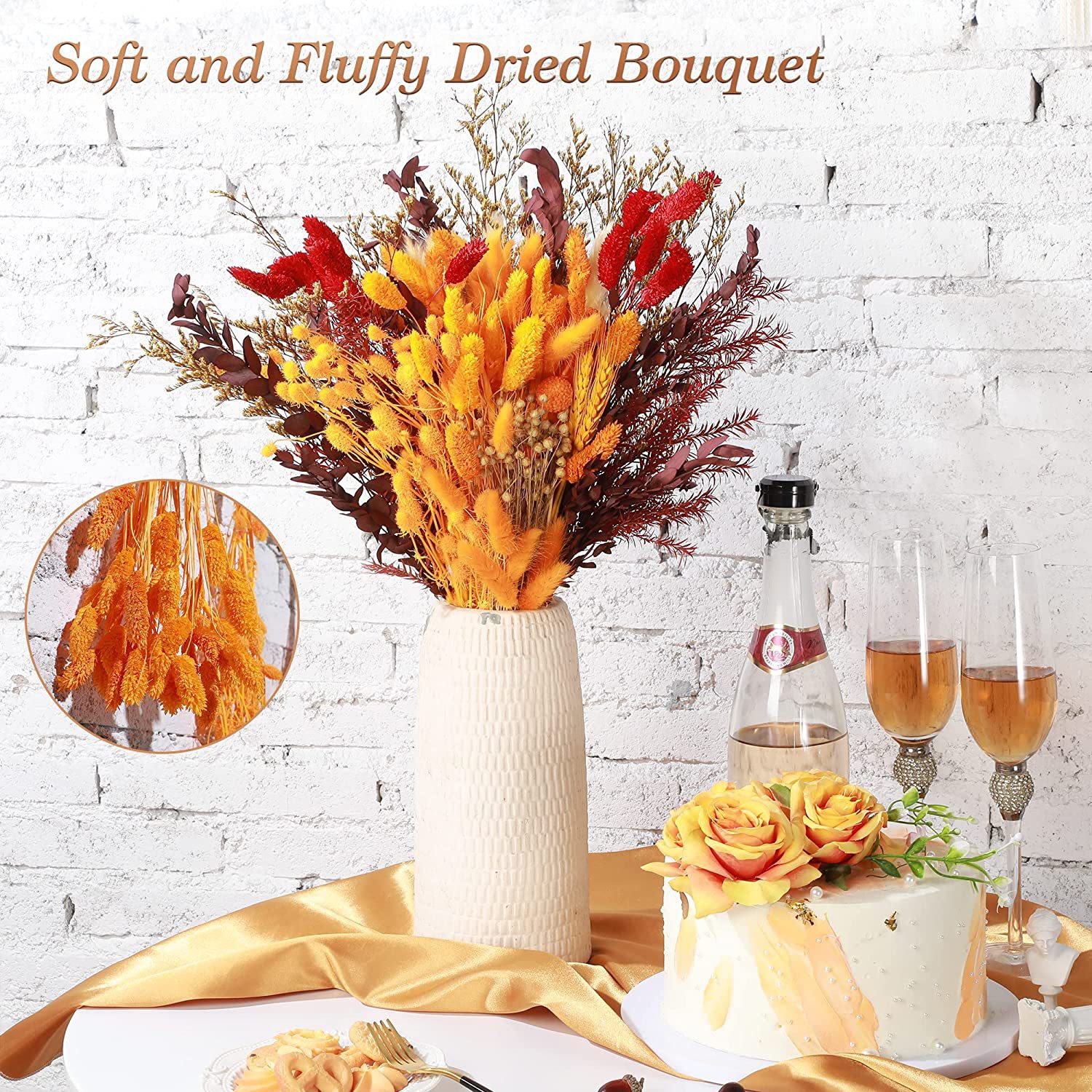 Matorino -Boho Flowers Orange Pampas Grass Decor Fluffy Dried Flower Bouquet Dry Pompas 17"-95-Pcs Fall Decorations for Home Pompous.