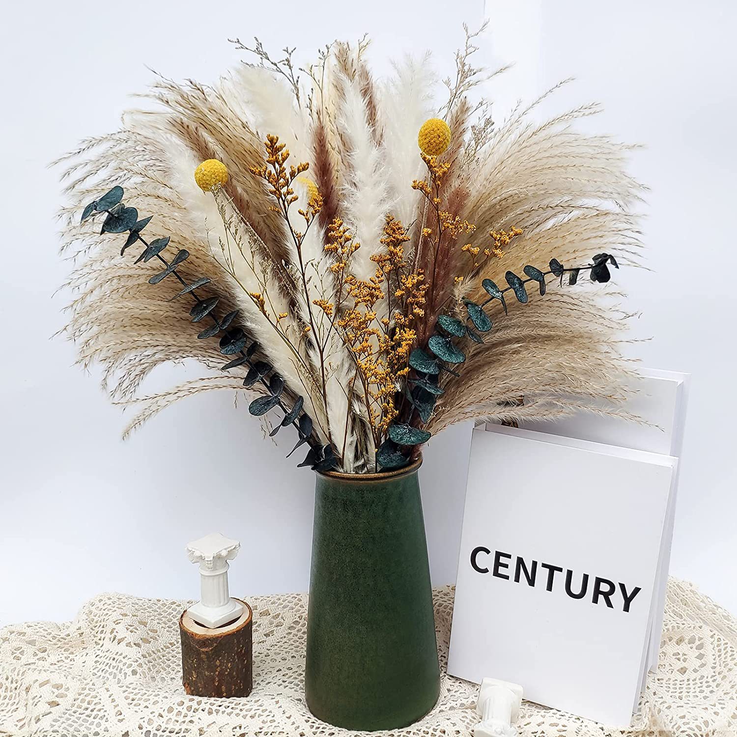 Matorino -Natural Dried Flower Bouquet ,17" White Pampas Grass Branches Boho Décor for Vase,Home Décor Table Decorations for Party Wedding.
