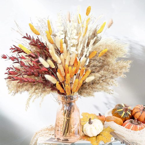 Matorino -Boho Flowers Orange Pampas Grass Decor Fluffy Dried Flower Bouquet Dry Pompas 17"-95-Pcs Fall Decorations for Home Pompous.