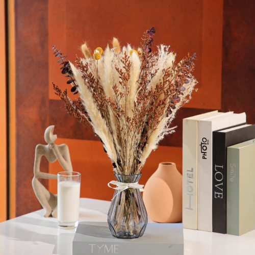 Matorino -Total 34 pcs Dried Pampas Grass Décor, Pompous Grass, Blue Eucalyptus Leaves, Bunny Tails Dried Flowers Reed Grass, 17 inch Pompass Grass for Flower Arrangements Boho Wedding Home Décor.