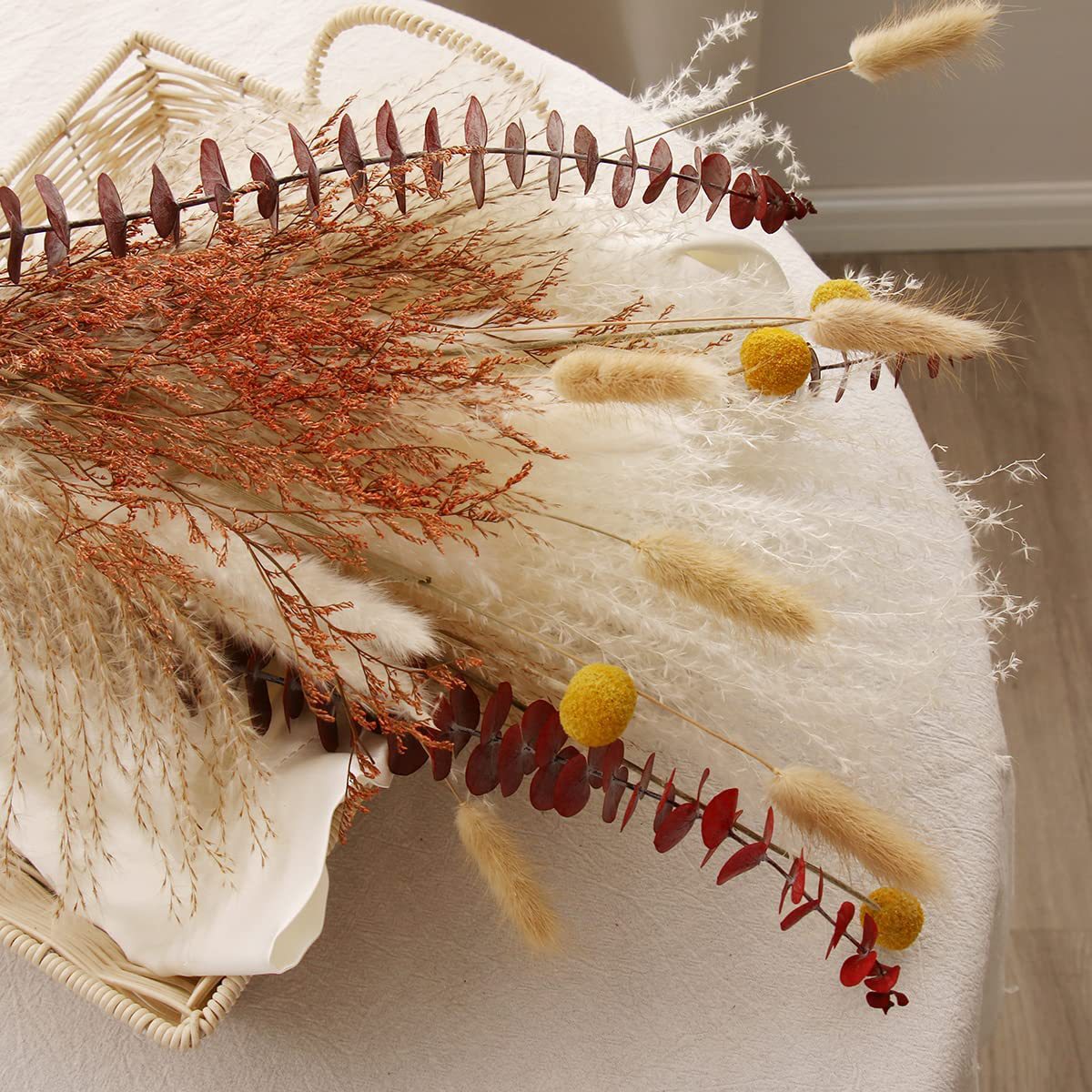 Matorino -Total 34 pcs Dried Pampas Grass Décor, Pompous Grass, Blue Eucalyptus Leaves, Bunny Tails Dried Flowers Reed Grass, 17 inch Pompass Grass for Flower Arrangements Boho Wedding Home Décor.