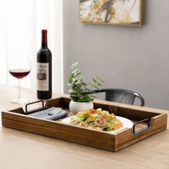 Matorino -Wood Ottoman Serving Tray with Handles & Cup Holder Wooden Wine Serving Tray with Glass Holder Antique Breakfast Serving Trays in Bed Coffee Table.