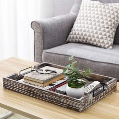 Matorino -Wood Ottoman Serving Tray with Handles & Cup Holder Wooden Wine Serving Tray with Glass Holder Antique Breakfast Serving Trays in Bed Coffee Table.