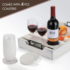 Matorino -Wood Ottoman Serving Tray with Handles & Cup Holder Wooden Wine Serving Tray with Glass Holder Antique Breakfast Serving Trays in Bed Coffee Table.