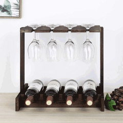 Matorino -Wood Wine Rack, Countertop Wine Storage Stand, Hold 4 Wine Bottles and 8 Glasses, Freestanding Wine Holder Stand for Kitchen, Pantry, Cellar, Bar.