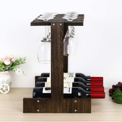 Matorino -Wood Wine Rack, Countertop Wine Storage Stand, Hold 4 Wine Bottles and 8 Glasses, Freestanding Wine Holder Stand for Kitchen, Pantry, Cellar, Bar.