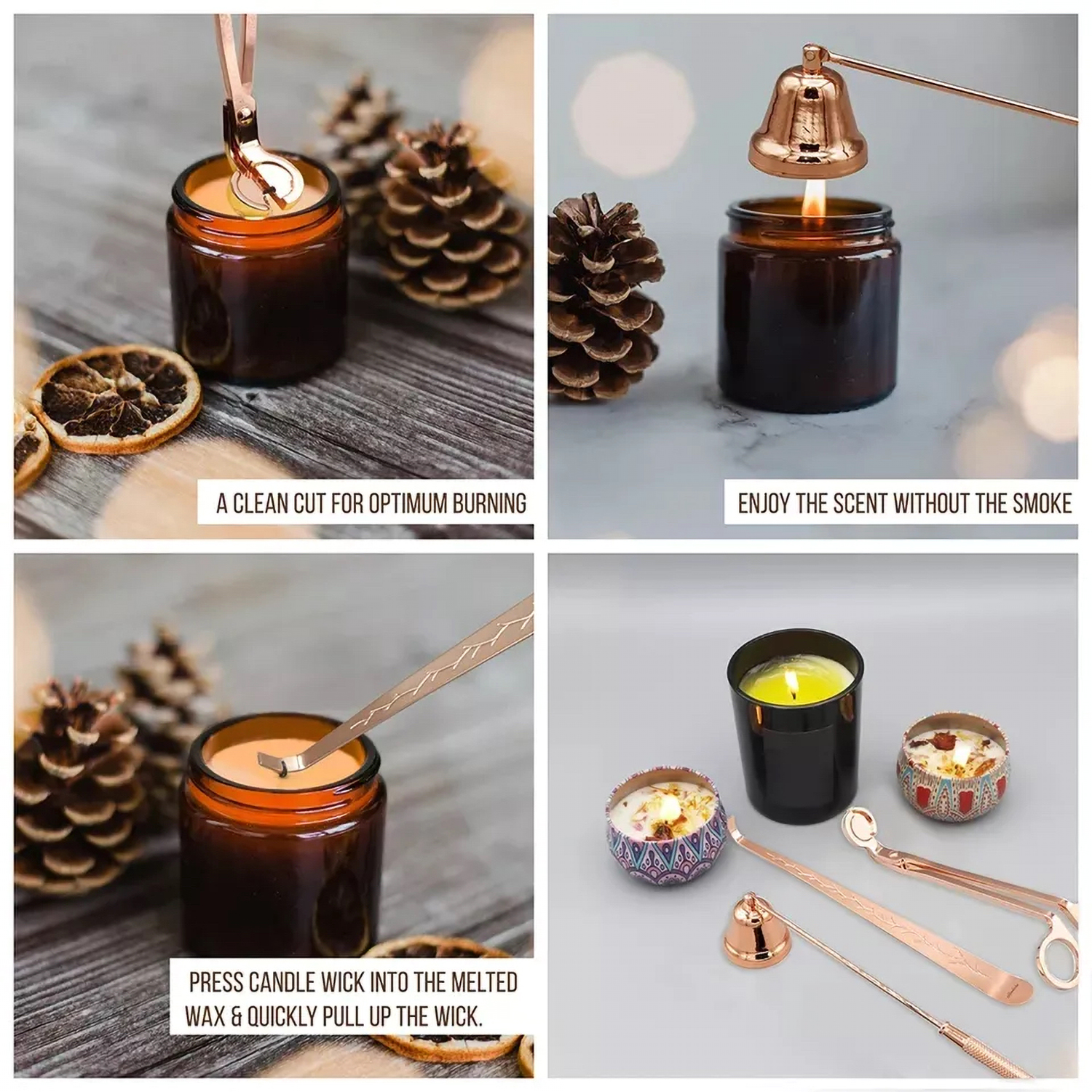 Matorino -3 in 1 Candle Accessory Set - Candle Wick Trimmer, Candle Wick Cutter, Candle Snuffer Extinguisher, Candle Wick Dipper with Gift Package for Candle Lovers.