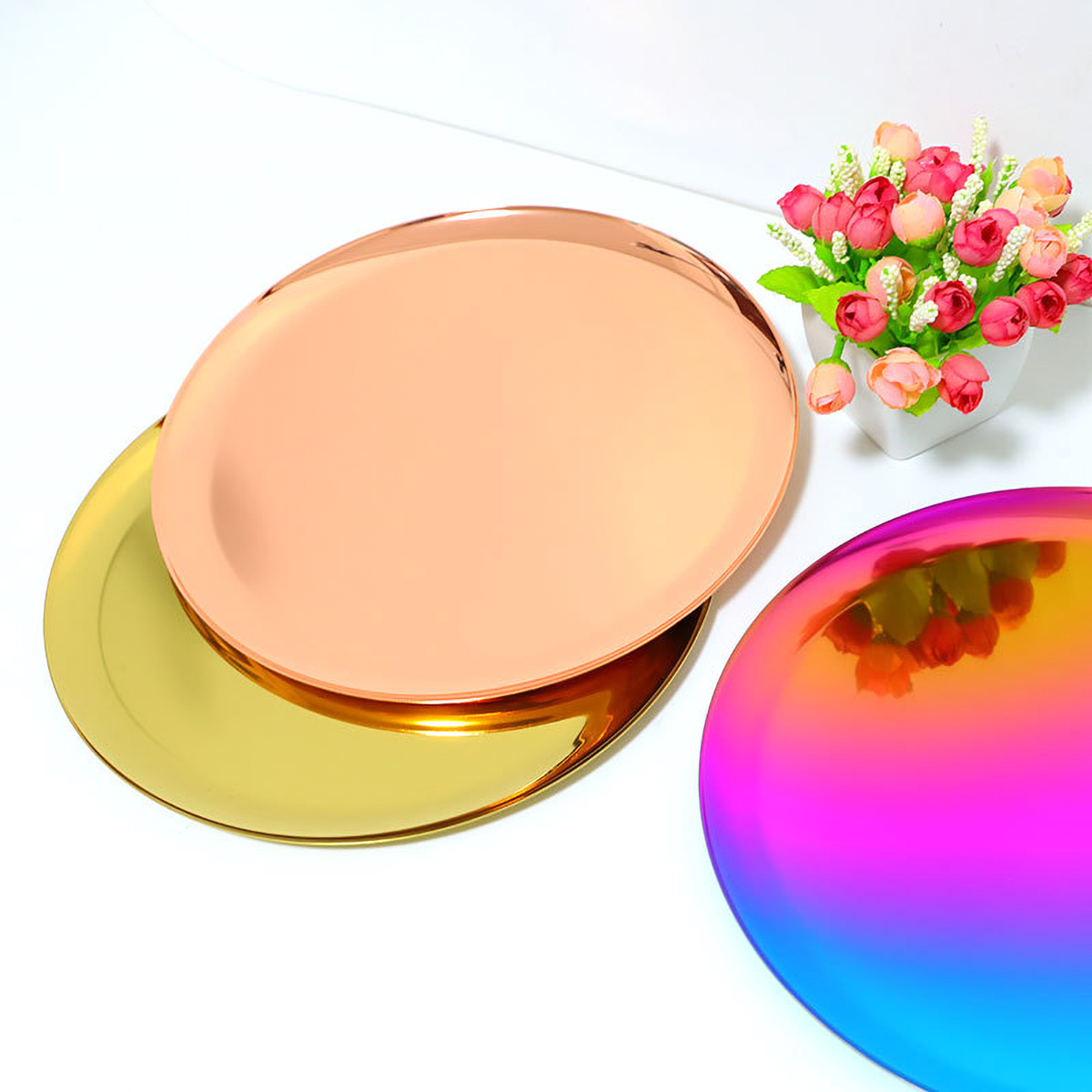 Matorino -Dinner Plates Serving Tray Stainless Steel Tray Golden Plate Cosmetics Jewelry Organizer Towel Tray Storage Tray Dish Tray Tea Tray Fruit Trays.