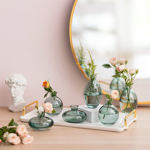Glass Bud Vases,Pack of 3 Modern Decorative Small Miniature Flower Vases  Short Simple Aesthetics Home Decor Vintage Cute Miniature Wedding Table