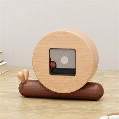 Matorino -Wood Desk Alarm Clock,Table Clock,12cm(4.7inch) Diameter, Silent Non Ticking, Battery Operated Quartz Movement.