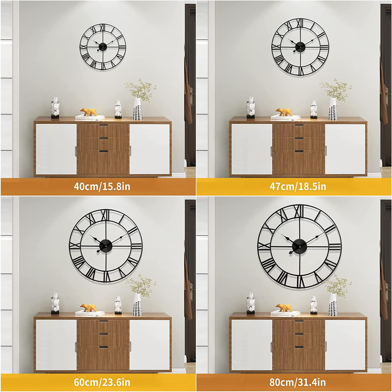 Matorino -Wall Clock Silent Non-Ticking Roman Numerals Battery Wall Clock for Living Room, Bedroom, Kitchen, Cafe Decor.