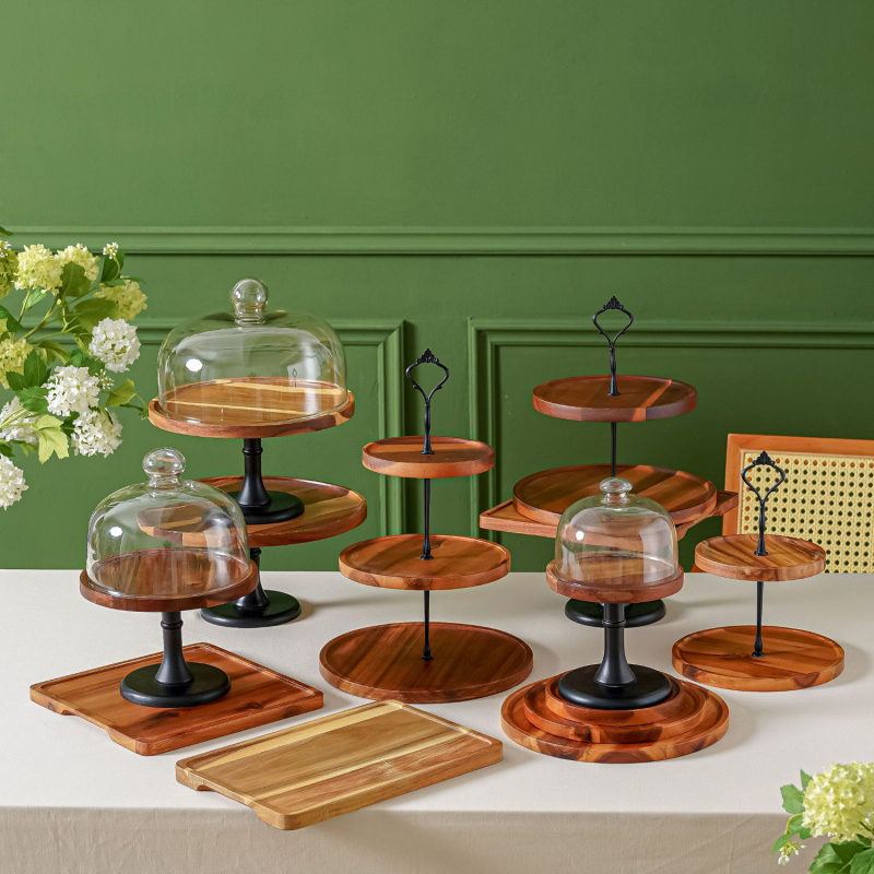 MatoRino -Acacia Wood Cake Stand,Dessert Stands Table Display Set,Tall 12 inch Rustic Dessert Cup Cake Stand for Weddings Birthdays Holidays Housewarmin.