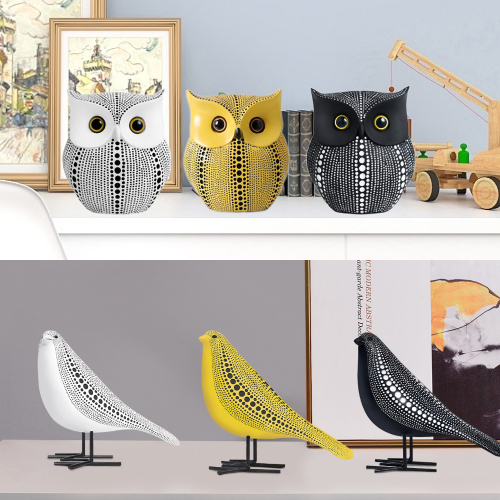 Matorino -Owl Statue for Home Decor Accents Office Decoration, Handmade Polka Dots Buhos Modern Bird Figurine for Indoor Book Shelf Desktop Cabinet Fireplace Mantel Living Room Bedroom Ornament.