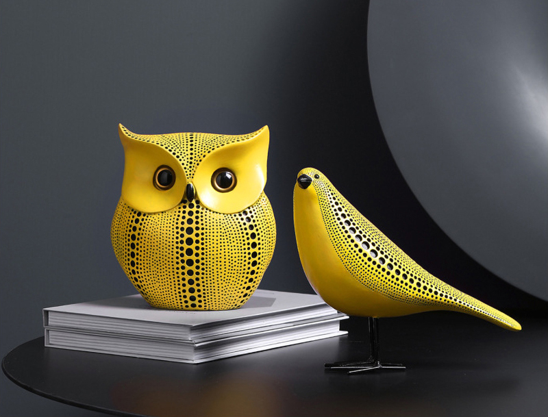 Matorino -Owl Statue for Home Decor Accents Office Decoration, Handmade Polka Dots Buhos Modern Bird Figurine for Indoor Book Shelf Desktop Cabinet Fireplace Mantel Living Room Bedroom Ornament.