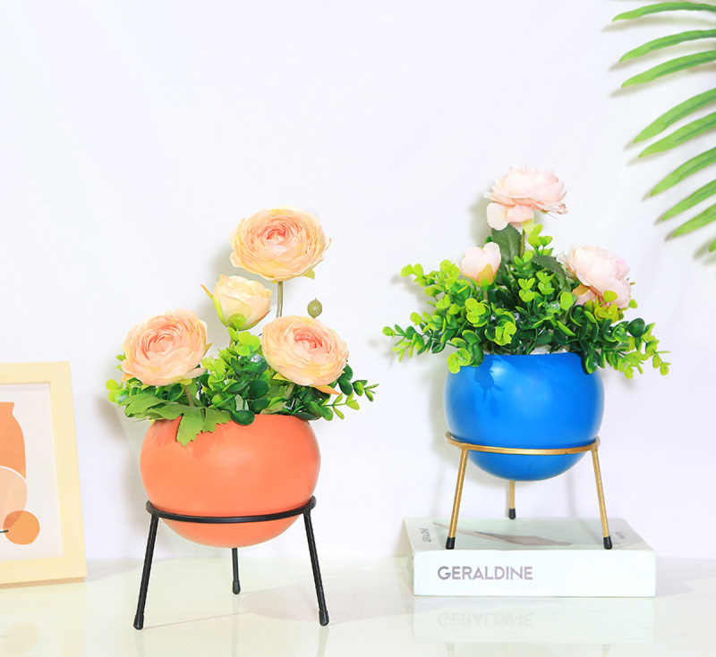 Matorino -Morandi Metal Flower Pot, R-shaped Flower Pot Holder, Gardening Pot, Interior Decoration Pot, Living Room Decoration, Crafts, Simulated Plants