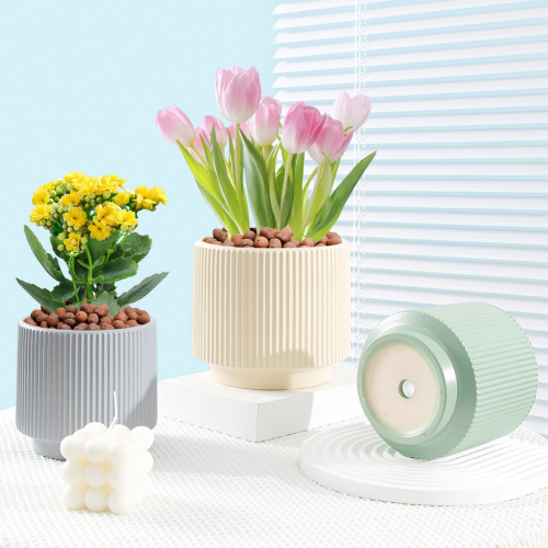 Matorino -Set of 3 Ceramic Flower Pots with Saucer, Texture Pot for Indoor Plants ,Cute Garden Pots, Succulent Pots.
