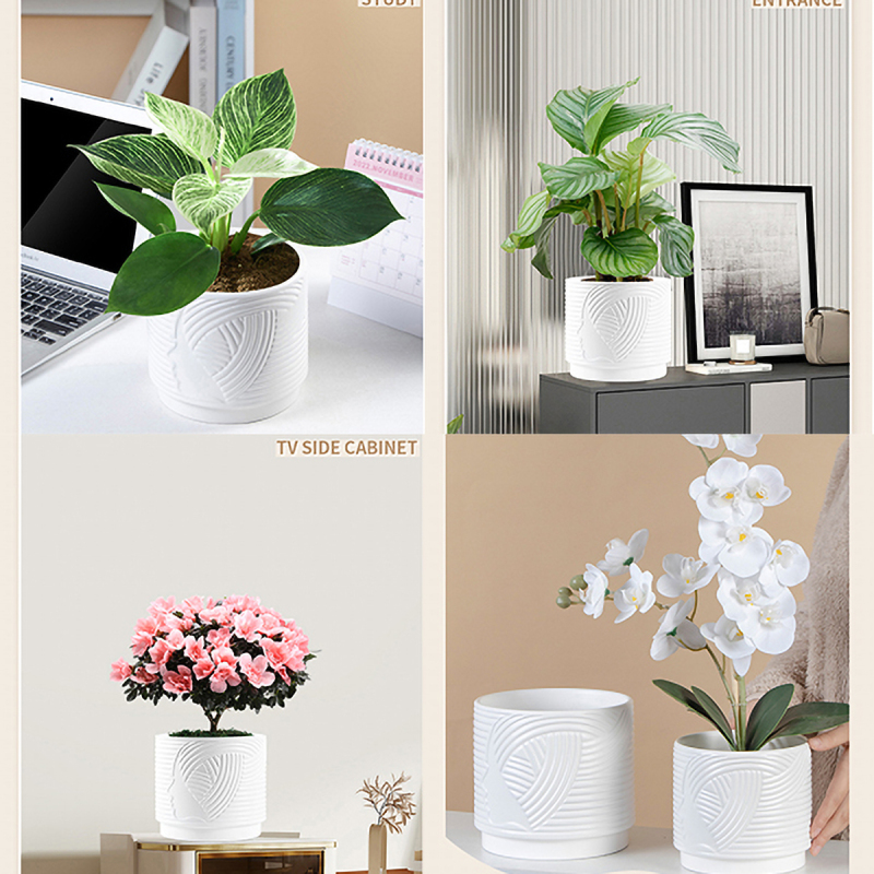 Matorino -Plant Pots ,Ceramic Pots for Indoor Plants, Set of 3 Flower Pots, Unique Crackle Glaze Design Plant Pots with Drainage Hole and Saucer Come with Drainage Nets.