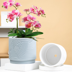 Matorino -Plant Pots ,Ceramic Pots for Indoor Plants, Set of 3 Flower Pots, Unique Crackle Glaze Design Plant Pots with Drainage Hole and Saucer Come with Drainage Nets.