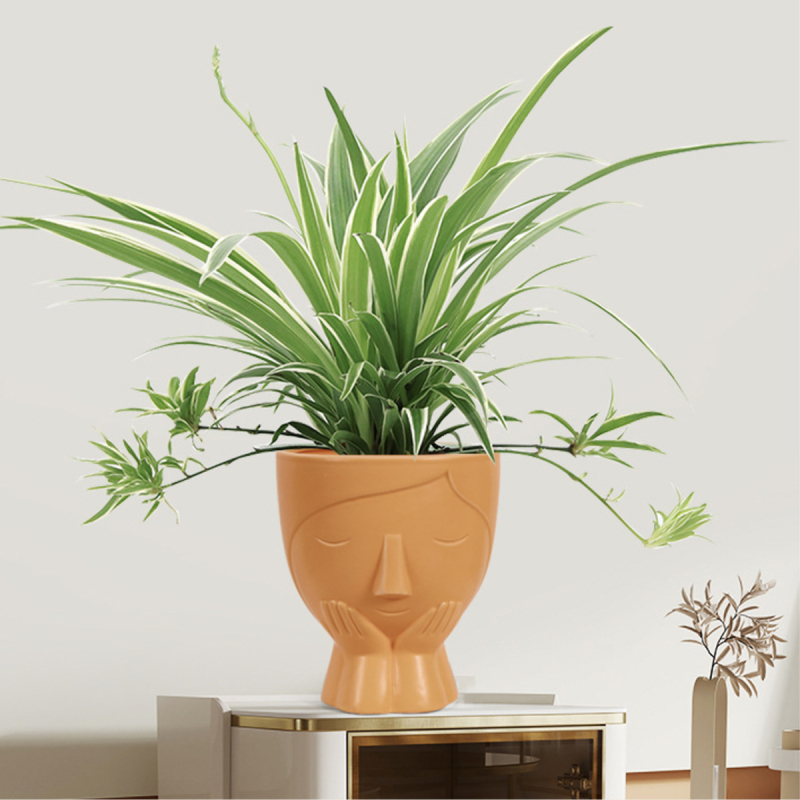 Matorino -Ceramic Head Planter with Drainage Hole, Indoor Face Plant Pot, Modern Statue Flower Vase Windowsill Box, Artsy Home Decoration.