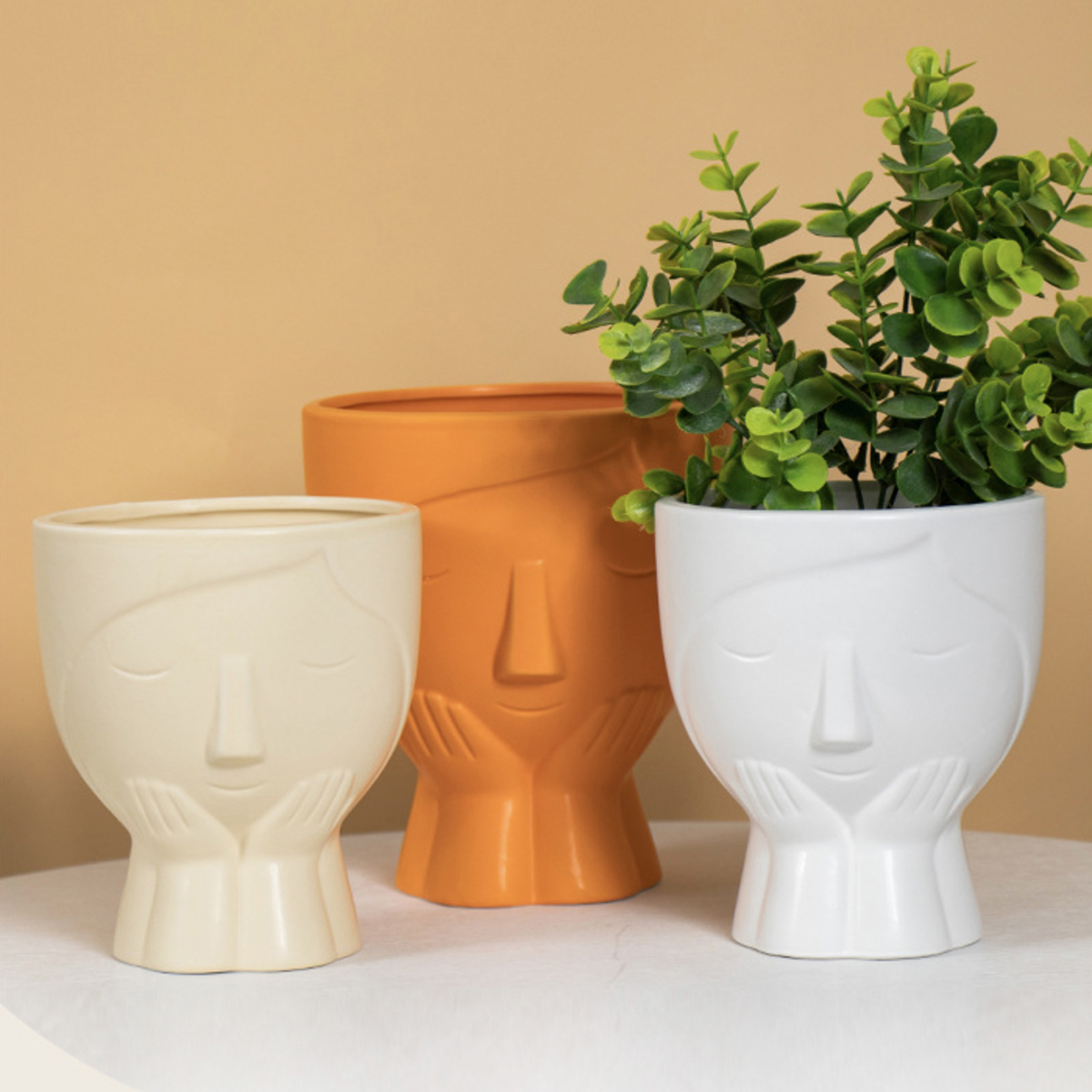 Matorino -Ceramic Head Planter with Drainage Hole, Indoor Face Plant Pot, Modern Statue Flower Vase Windowsill Box, Artsy Home Decoration.