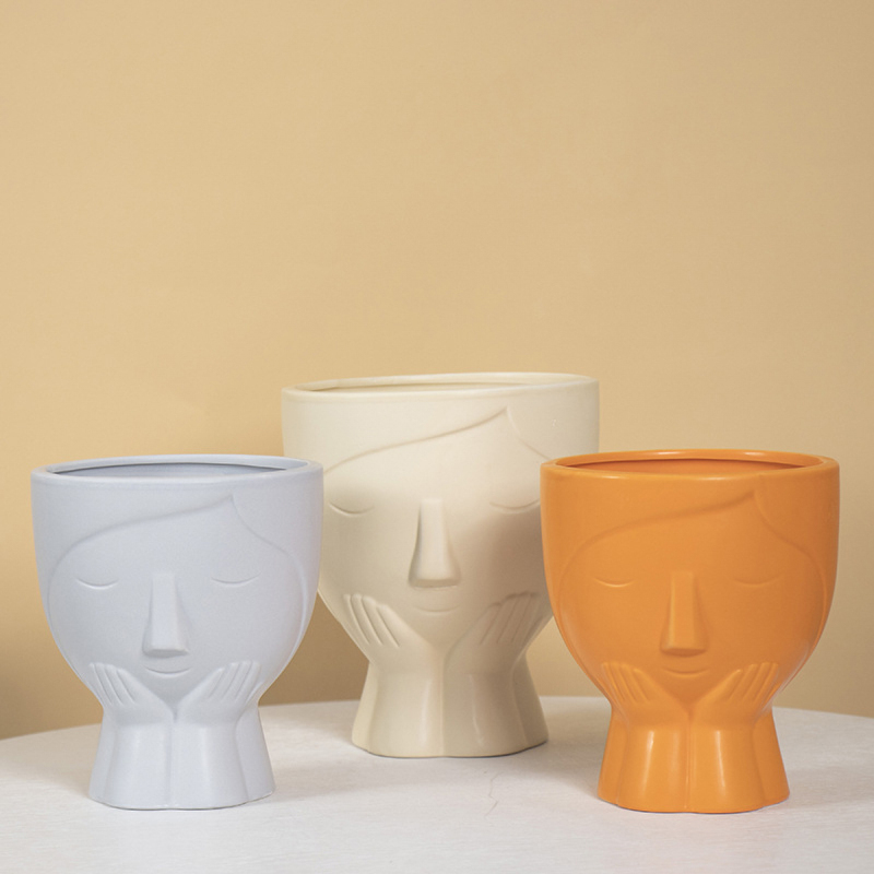 Matorino -Ceramic Head Planter with Drainage Hole, Indoor Face Plant Pot, Modern Statue Flower Vase Windowsill Box, Artsy Home Decoration.