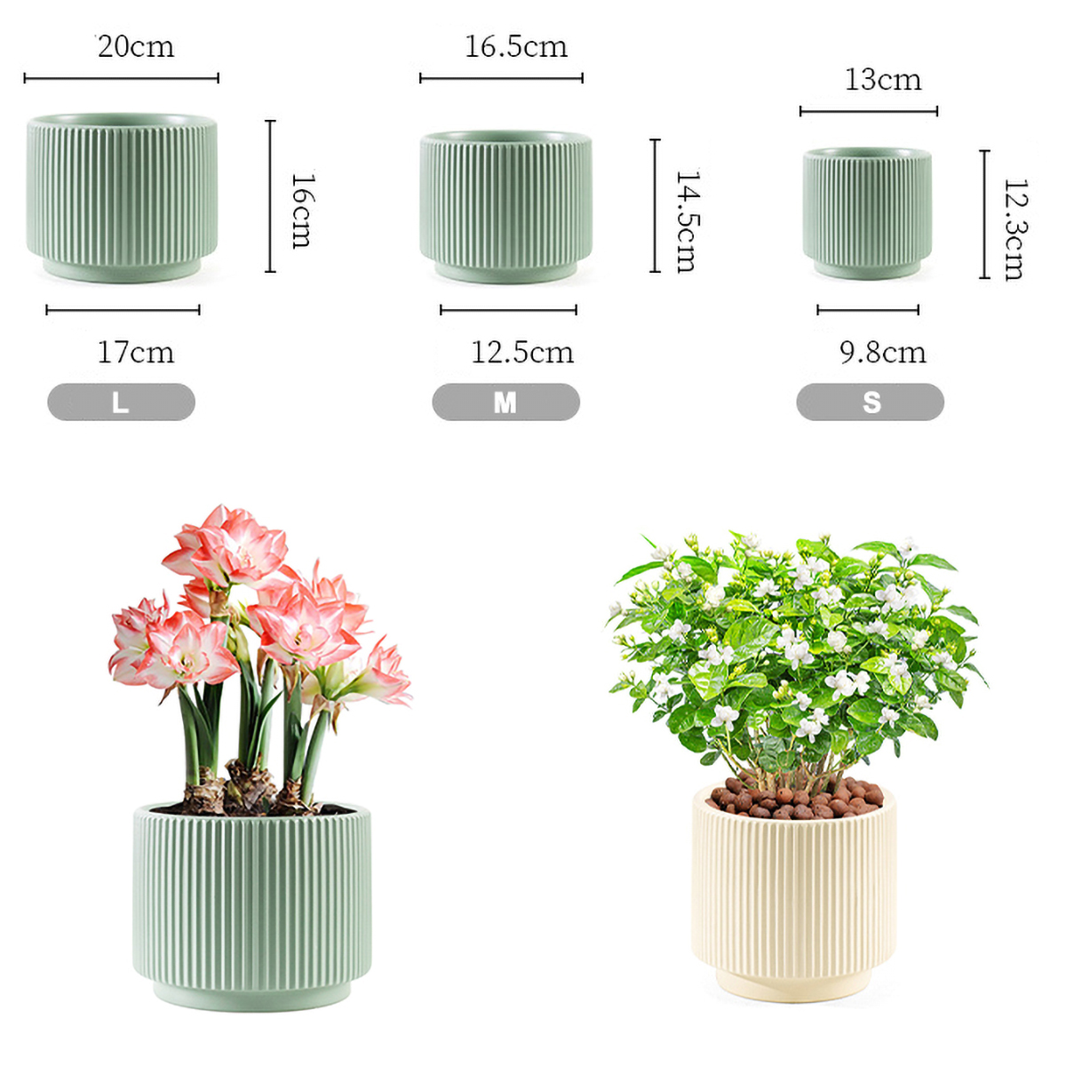 Matorino -Set of 3 Ceramic Flower Pots with Saucer, Texture Pot for Indoor Plants ,Cute Garden Pots, Succulent Pots.