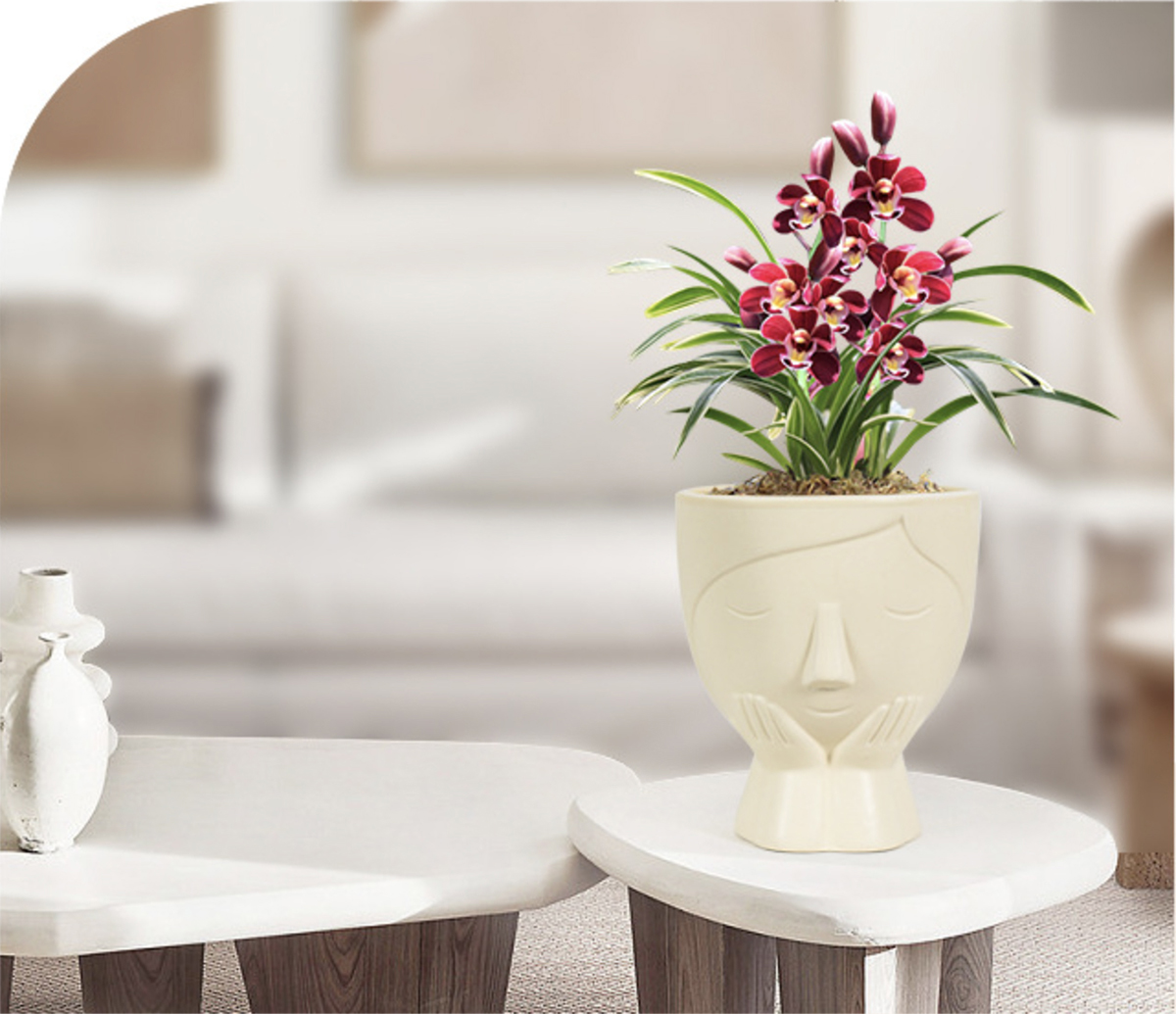 Matorino -Ceramic Head Planter with Drainage Hole, Indoor Face Plant Pot, Modern Statue Flower Vase Windowsill Box, Artsy Home Decoration.