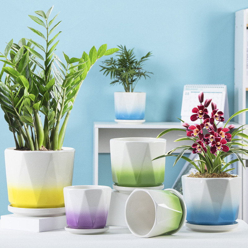 Matorino -Set of 2 Ceramic Pots for Plants, Indoor Plant Pots with Drainage and Saucer, Modern Planter, Decorative Flower Pots.