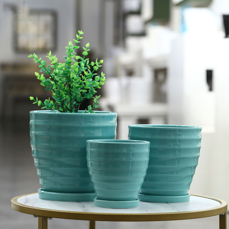 Matorino -Ceramic Planters, Set of 3 Plant Pots for Indoor Plants, Flower Pots with Drainage Holes, Large Round Planters Pot for Outdoor Indoor House Plants, Reactive Glaze Cloud Cream,Customized Colors.