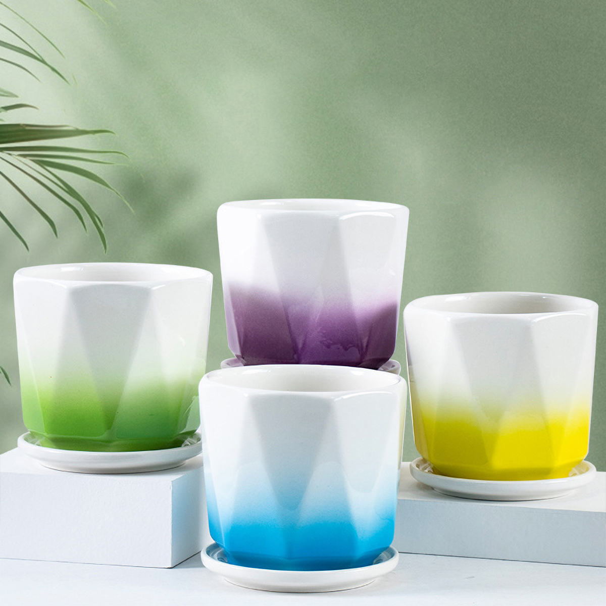 Matorino -Set of 2 Ceramic Pots for Plants, Indoor Plant Pots with Drainage and Saucer, Modern Planter, Decorative Flower Pots.