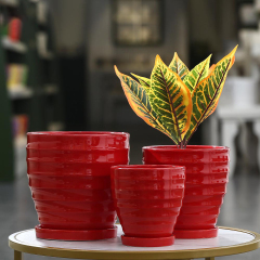 Matorino -Ceramic Planters, Set of 3 Plant Pots for Indoor Plants, Flower Pots with Drainage Holes, Large Round Planters Pot for Outdoor Indoor House Plants, Reactive Glaze Cloud Cream,Customized Colors.
